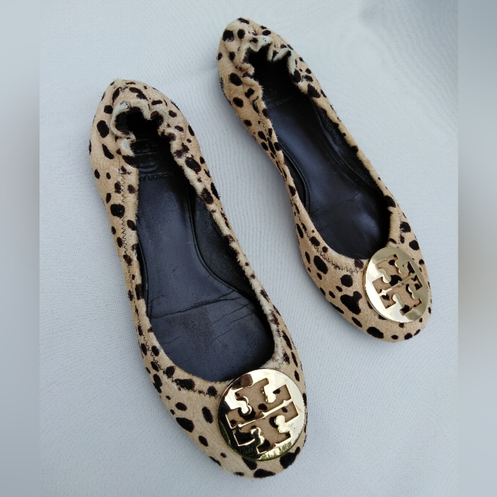 Tory Burch Leopard Ballet Flats Calf Hair Women's 9.5